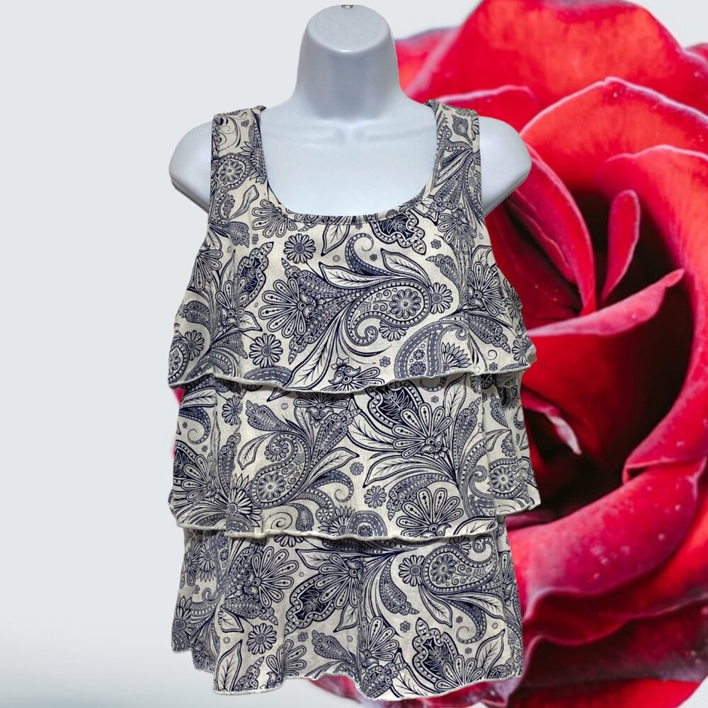 Dressbarn-Women's Petite Large Pullover Top Multi-Color Sleeveless Floral Design